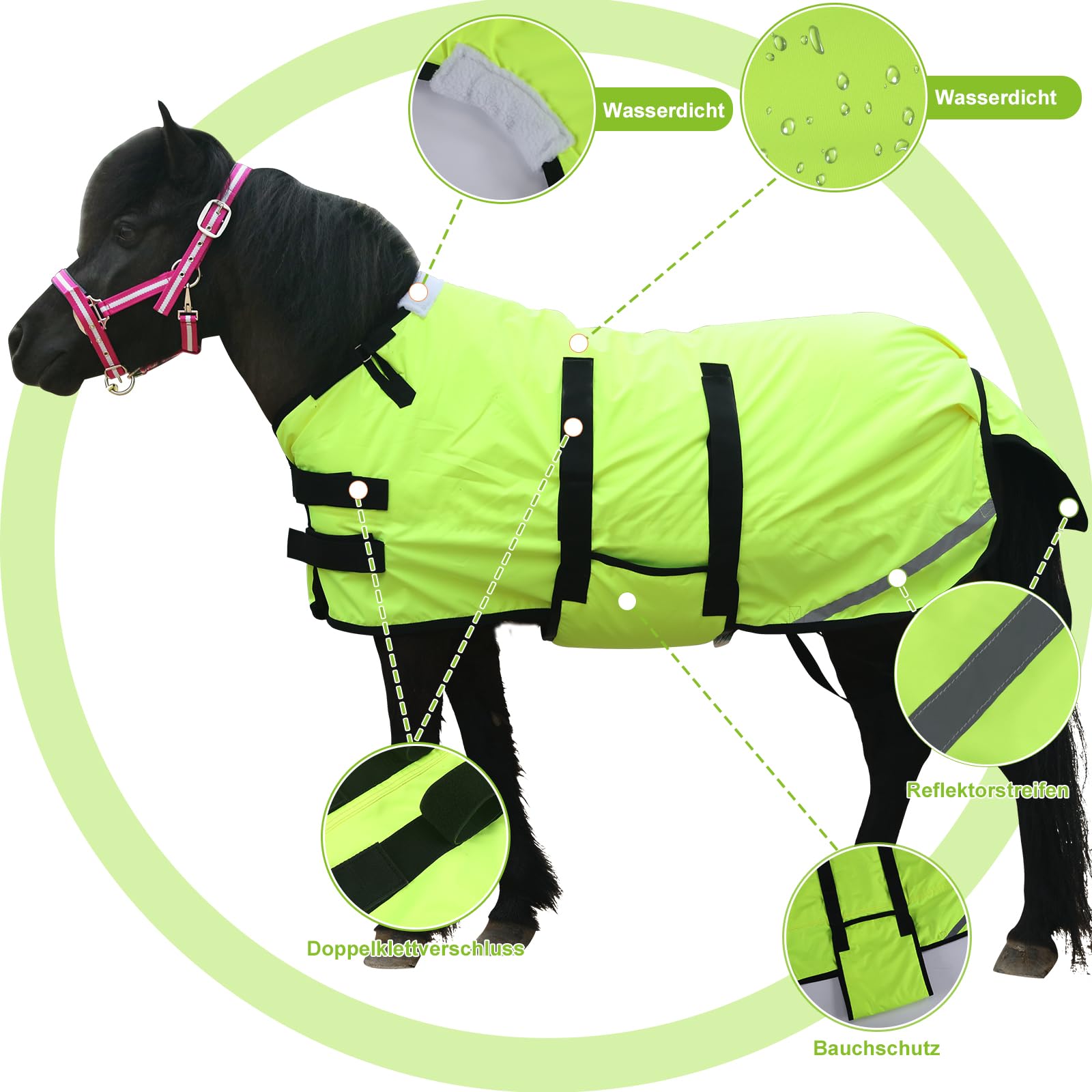 300D Pony/Shetty - Manta para caballo (relleno de 150 g/m², ligera, cálida, impermeable, transpirable y resistente al desgarro, para ponis, potros, caballos minicaballos, caballos enanos