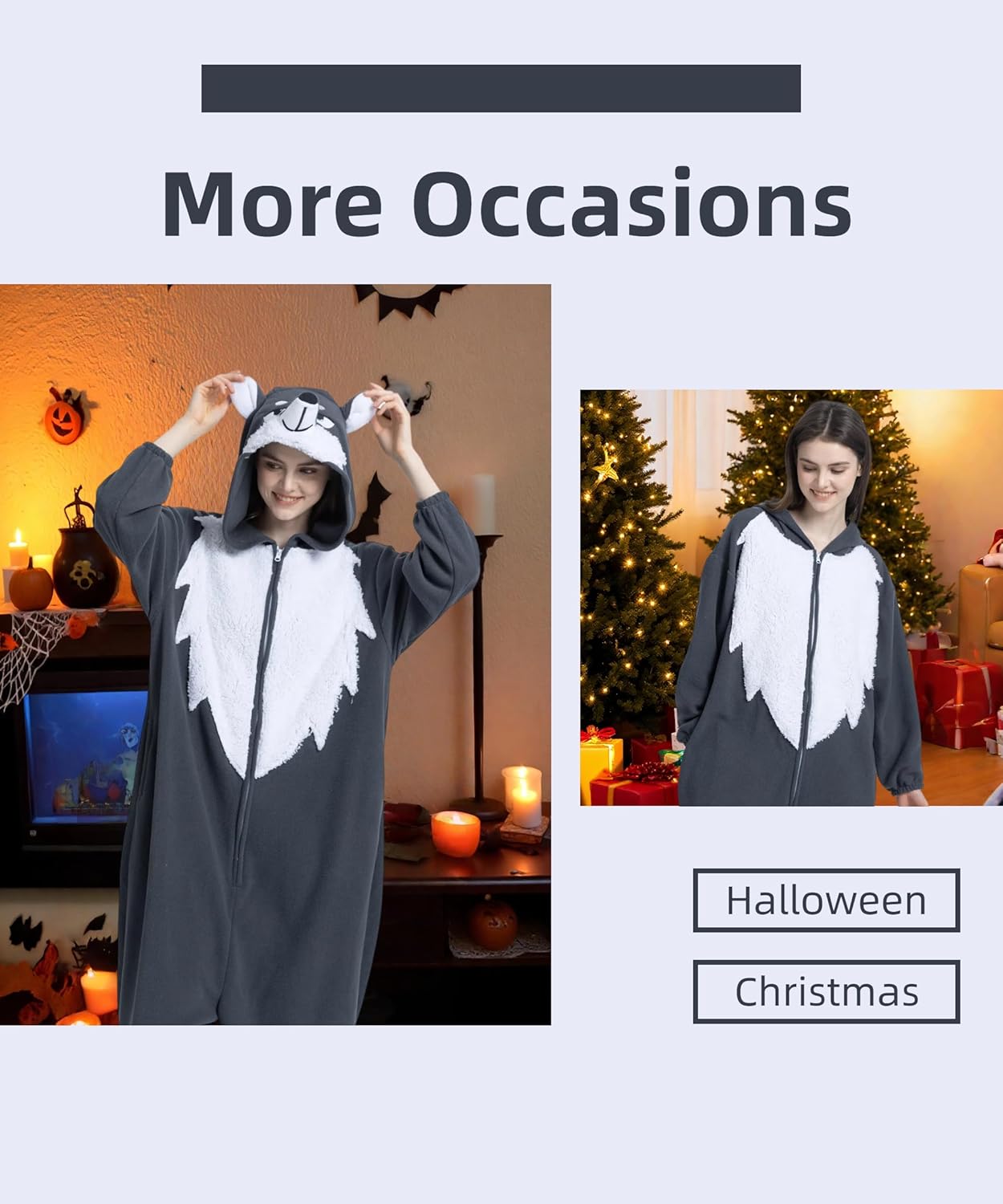 Unisex Adult Animal Onesie Pajamas, Men Women Flannel Halloween Cosplay Costume - Image 5