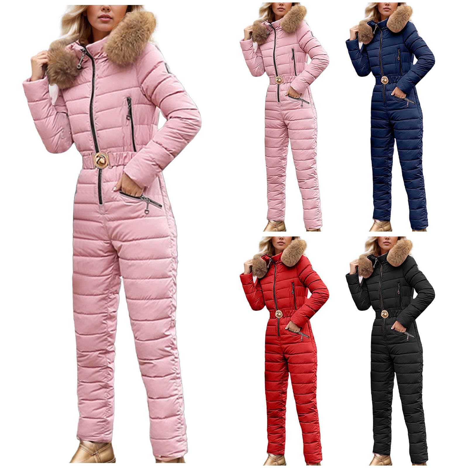 Generisch Tuta da sci da donna, tinta unita, invernale, calda, neve, sci, tuta lunga con cappuccio, pantaloni da sci, outdoor, snowboard, jumpsui, impermeabile, impermeabile