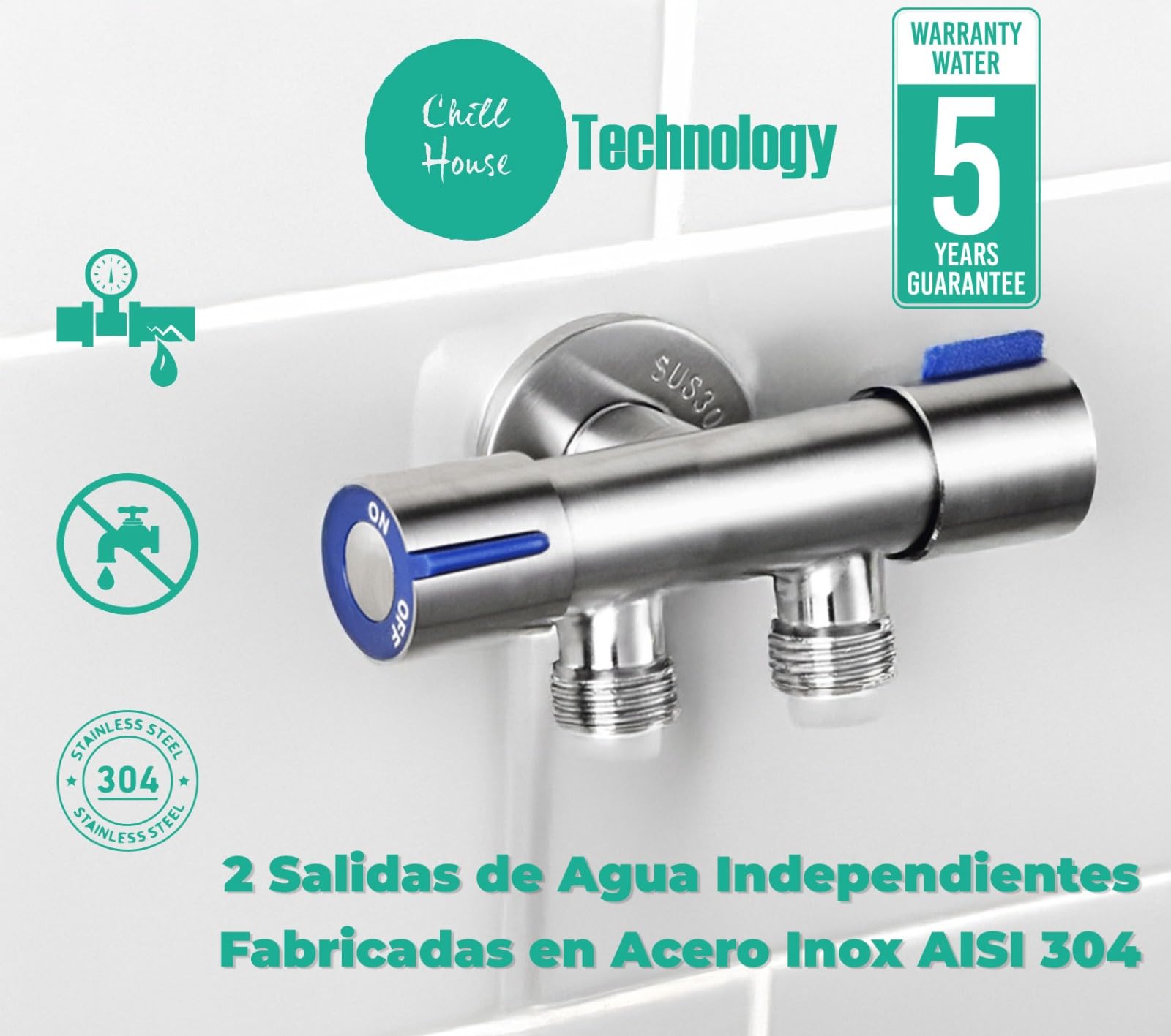 CHILL HOUSE Ducha Higienica para WC en Acero Inox con Grifo bidet, Manguera y Ducha bidet para Inodoro Completo - Grifo para WC con Ducha inodoro para Duchas Higienicas