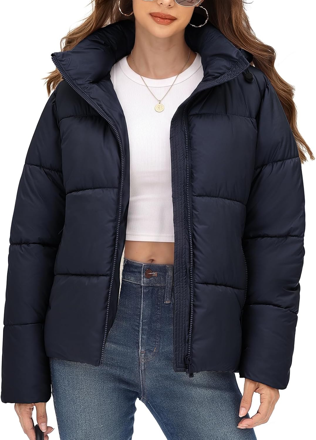 Tuopuda Women's Puffer Jacket Faux Fur Lined Warm Quilted Winter Coat Short