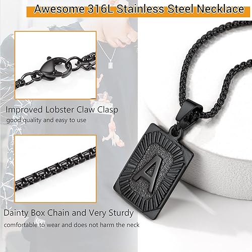 Miniatura 3 de PROSTEEL Elegante collar con inicial, collar de letra mayúscula de la A a la Z, tono plataoronegro, texto personalizado disponible, cadena de caja