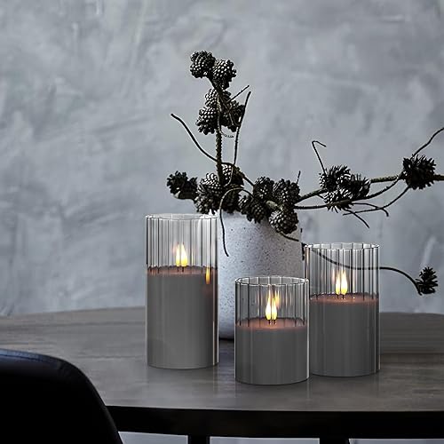 Miniatura 6 de Rhytsing Velas LED de vidrio acanalado ahumado que funcionan con pilas con control remoto, velas sin llama con temporizador, juego de regalo para