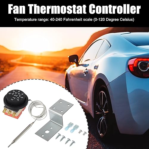 Miniatura 2 de X AUTOHAUX Kit de controlador de termostato de ventilador de radiador eléctrico de 12 V, interruptor de control de temperatura de expansión líquida