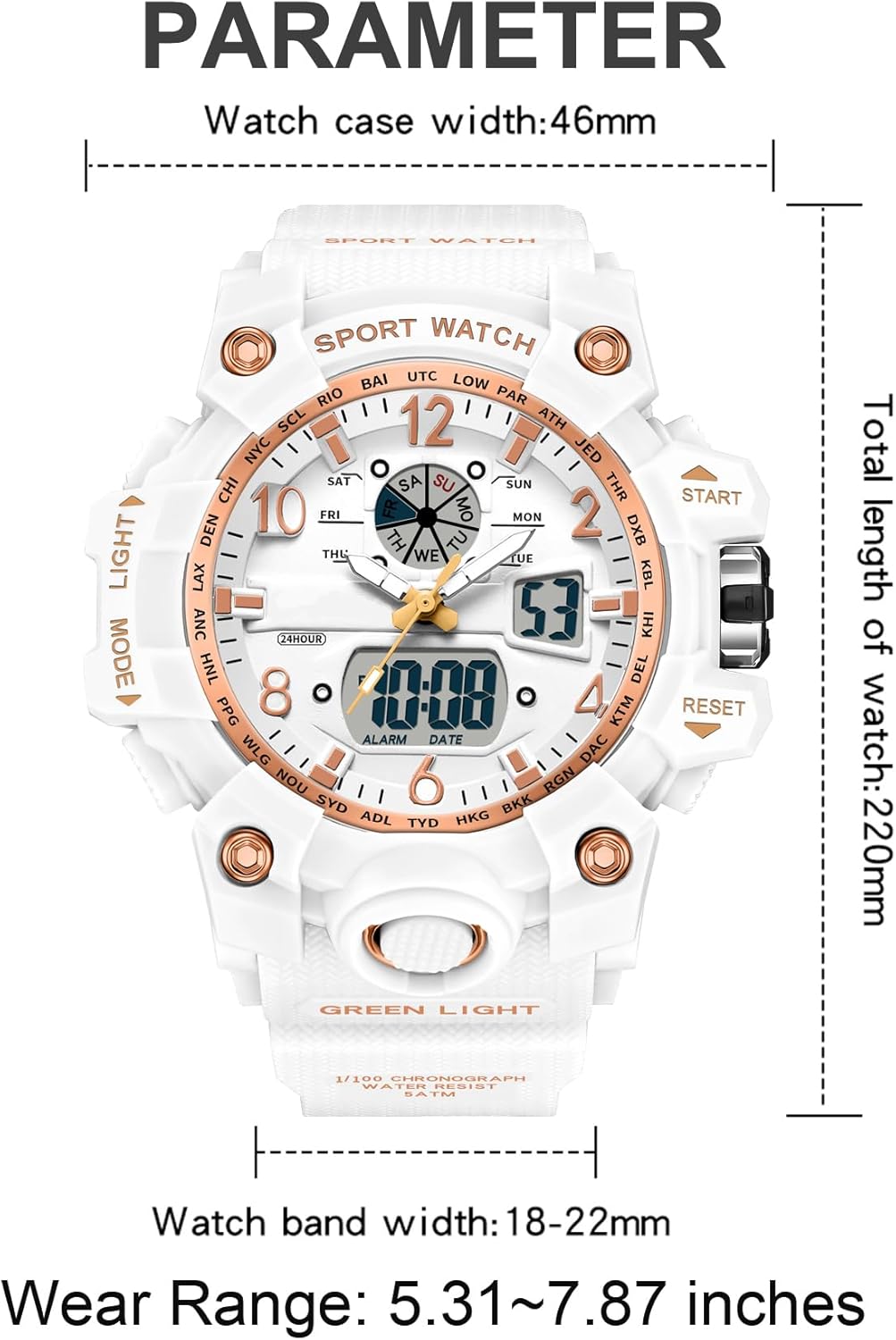 findtime Women’s Digital Watch Waterproof Sport Watch Analog Wristwatch Military Tactical Watches LED Luminous Alarm Stopwatch Dual Time Wrist Watches - Image 6