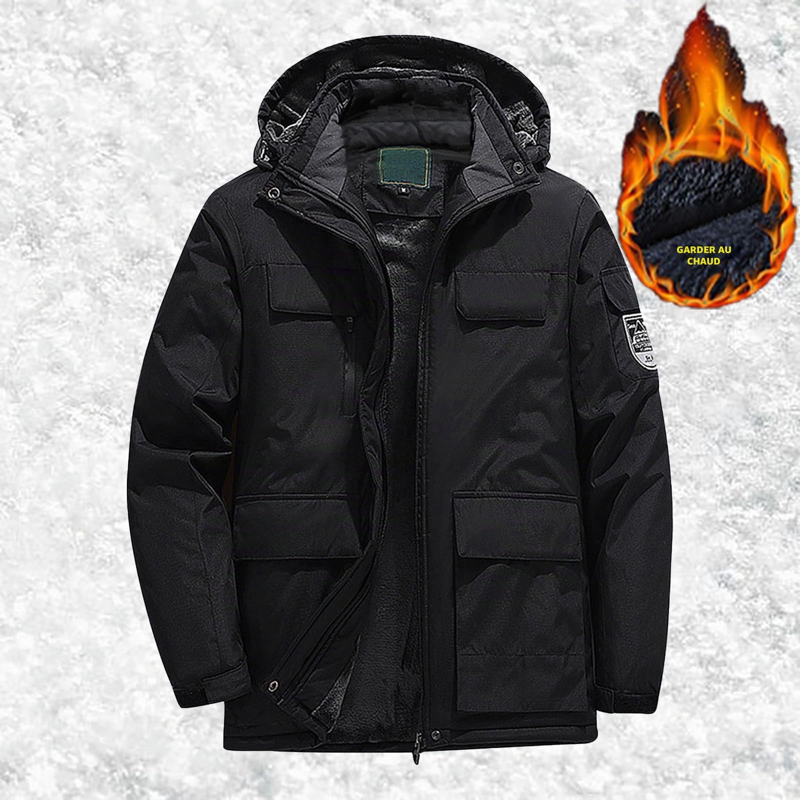Generisch Manteau d'hiver léger grande taille Veste de ski Veste chaude en laine Combinaison de randonnée d'extérieur 5XL 9XL Manteau Homme, Noir , 7XL