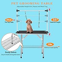 Vista 3 de Mesa profesional de aseo para perros y mascotas, ajustable, resistente, portátil, con brazo y lazo y bandeja de malla (42 pulgadas, azul)