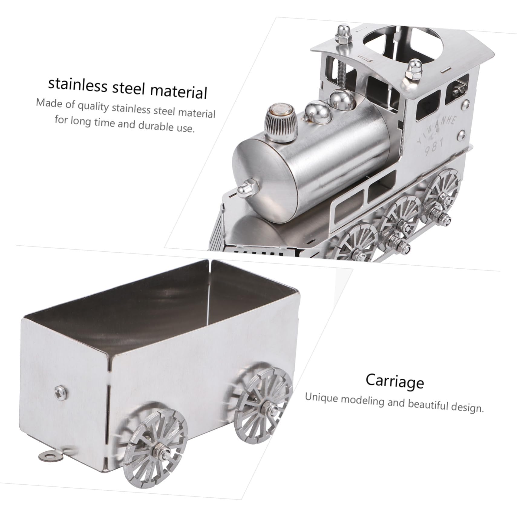 Toyvian Locomotiva a Vapore in Stile retrò in Acciaio Inossidabile Argento Modellino Resistente alla Ruggine e agli Urti, Decorazione da Scrivania per Casa e Ufficio