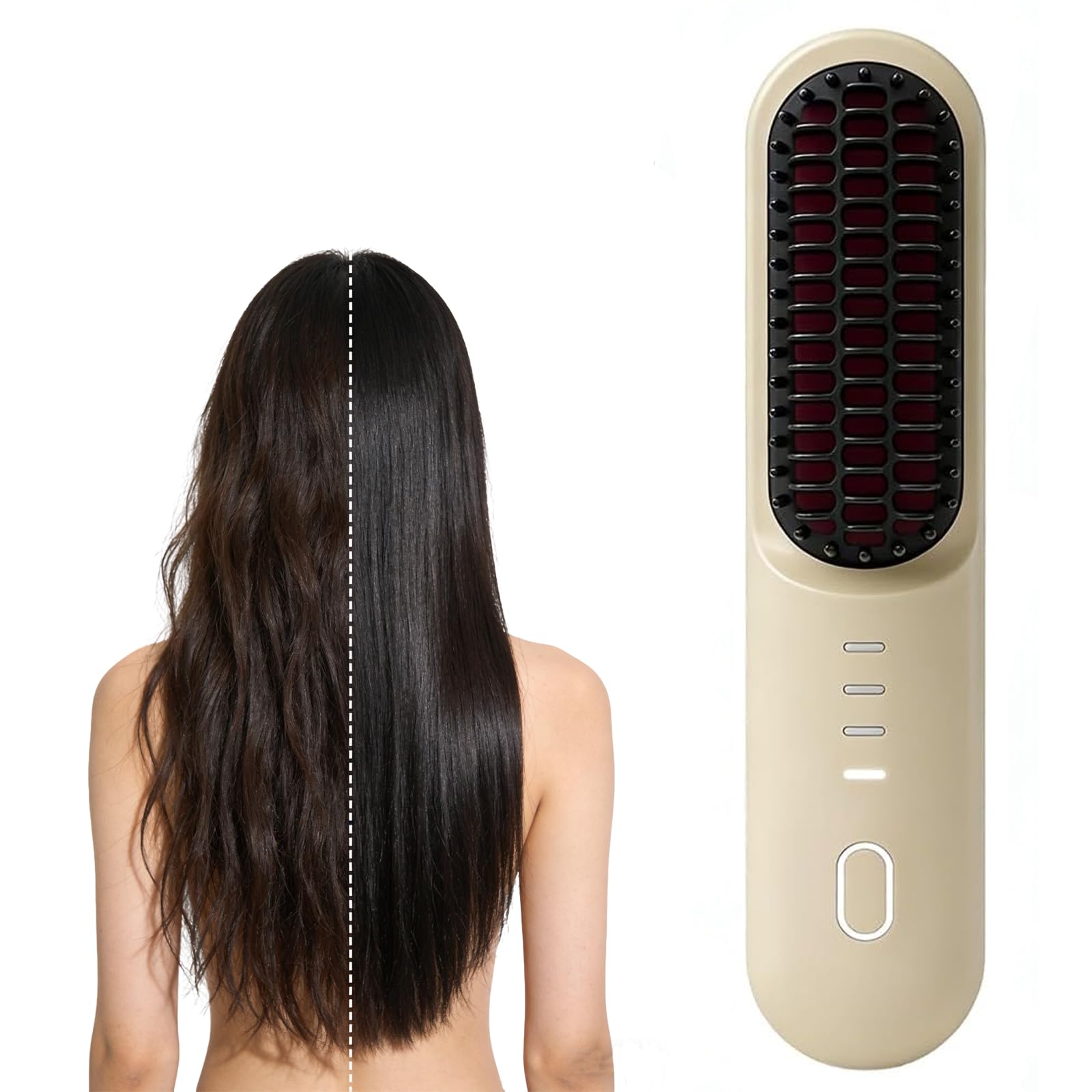 mini hair straightener, 2026 Cordless Hair Straightener Brush,Portable Straightener Brushs for Travel, with LCD Temperature DisplayFast Heating Cordless Mini Hair Brushs Styling Tools(New beige color)