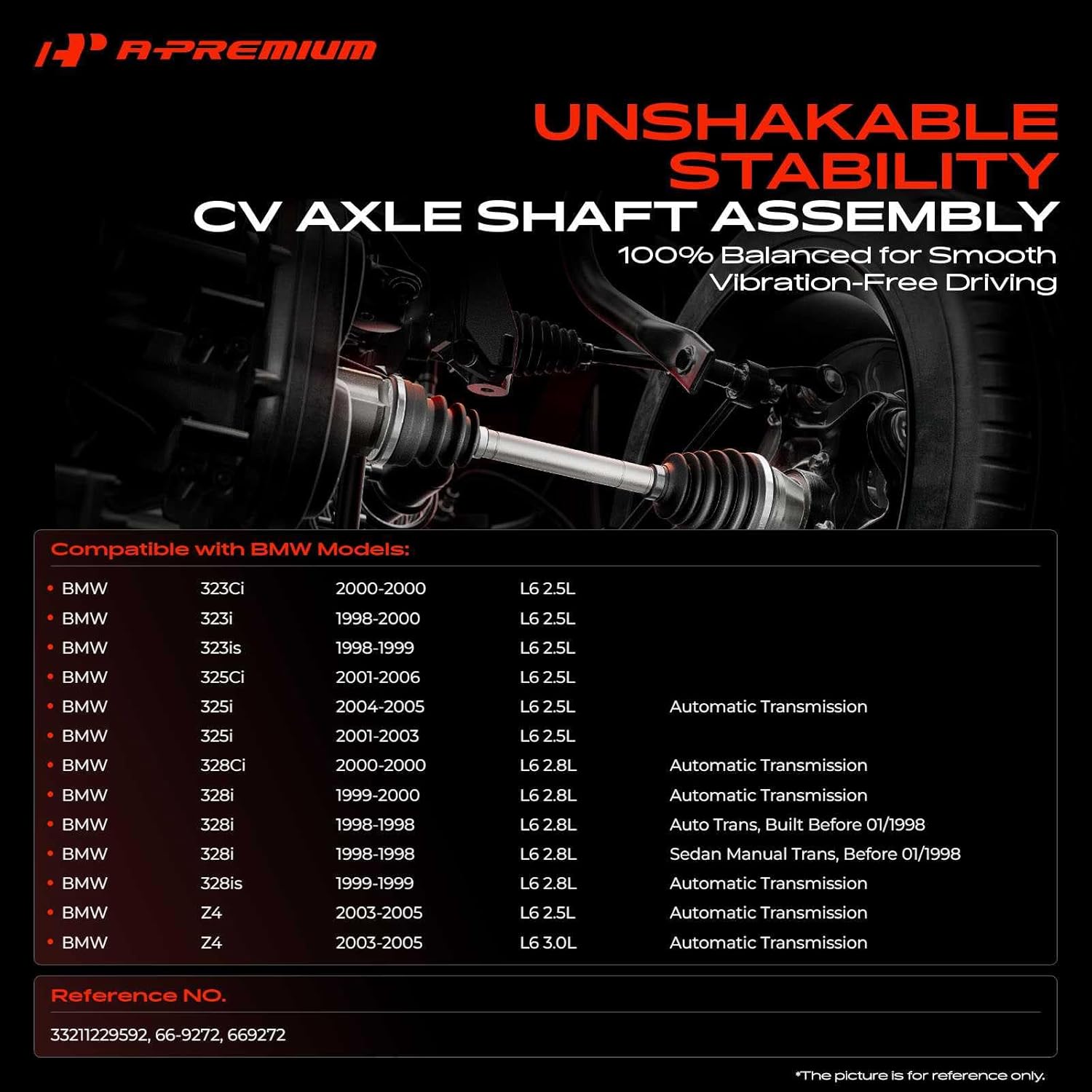 A-Premium CV Axle Shaft Assembly Compatible with BMW 323i 328i 1998-2000, 325i 2001-2005, Z4 2003-2005, 323Ci, 323is, 325Ci, 328Ci, 328is, Rear Right Passenger Side, Replace# 33211229592
