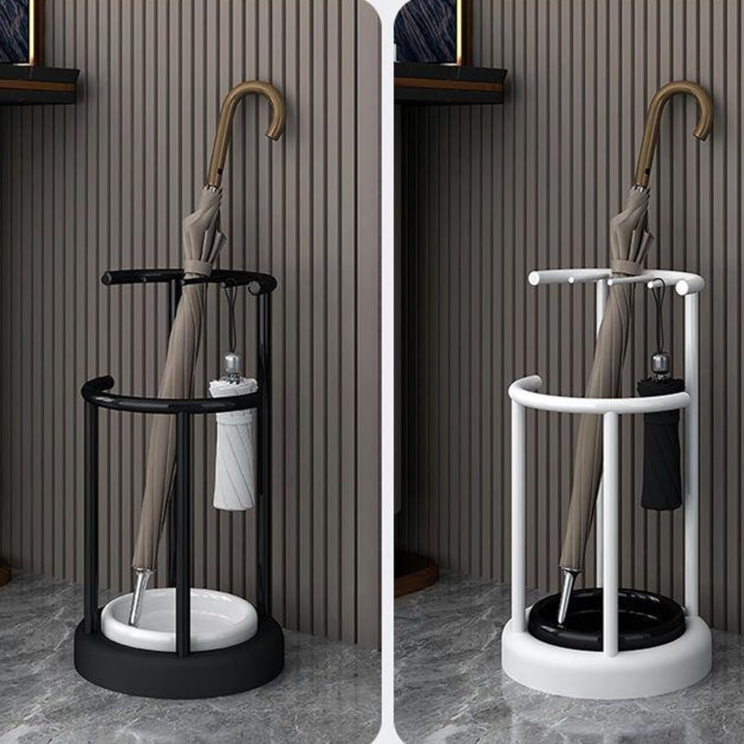 Modern Minimalist Metal Umbrella Stand - Custom Design for Walking Stick Storage, Drip Tray Included, Stylish Home Decoration (Color: Black)