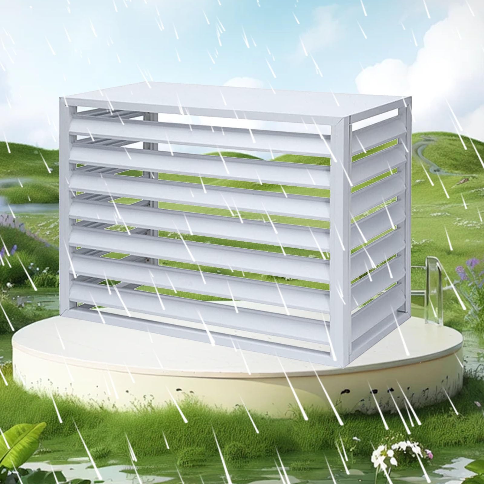 Zewnętrzna osłona klimatyzatora aluminiowego, ochrona przed hałasem, odporna na warunki atmosferyczne, ochrona przed promieniowaniem UV, biała, 1,5 P i stylowe rozwiązanie dla urządzeń HVAC