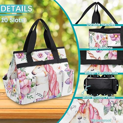 Miniatura 5 de Bolsa de herramientas de jardín con diseño de flores y unicornio para mujeres y hombres, bolsas de almacenamiento de herramientas de jardinería con