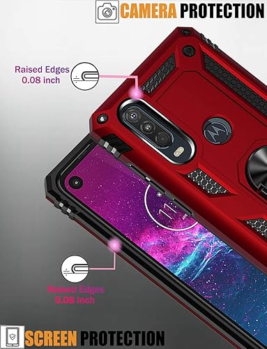Miniatura 4 de Funda para Moto One ActionMoto P40 Power, Soporte magnético para anillo de coche Soporte Soporte Funda protectora para Motorola Moto One Action rojo