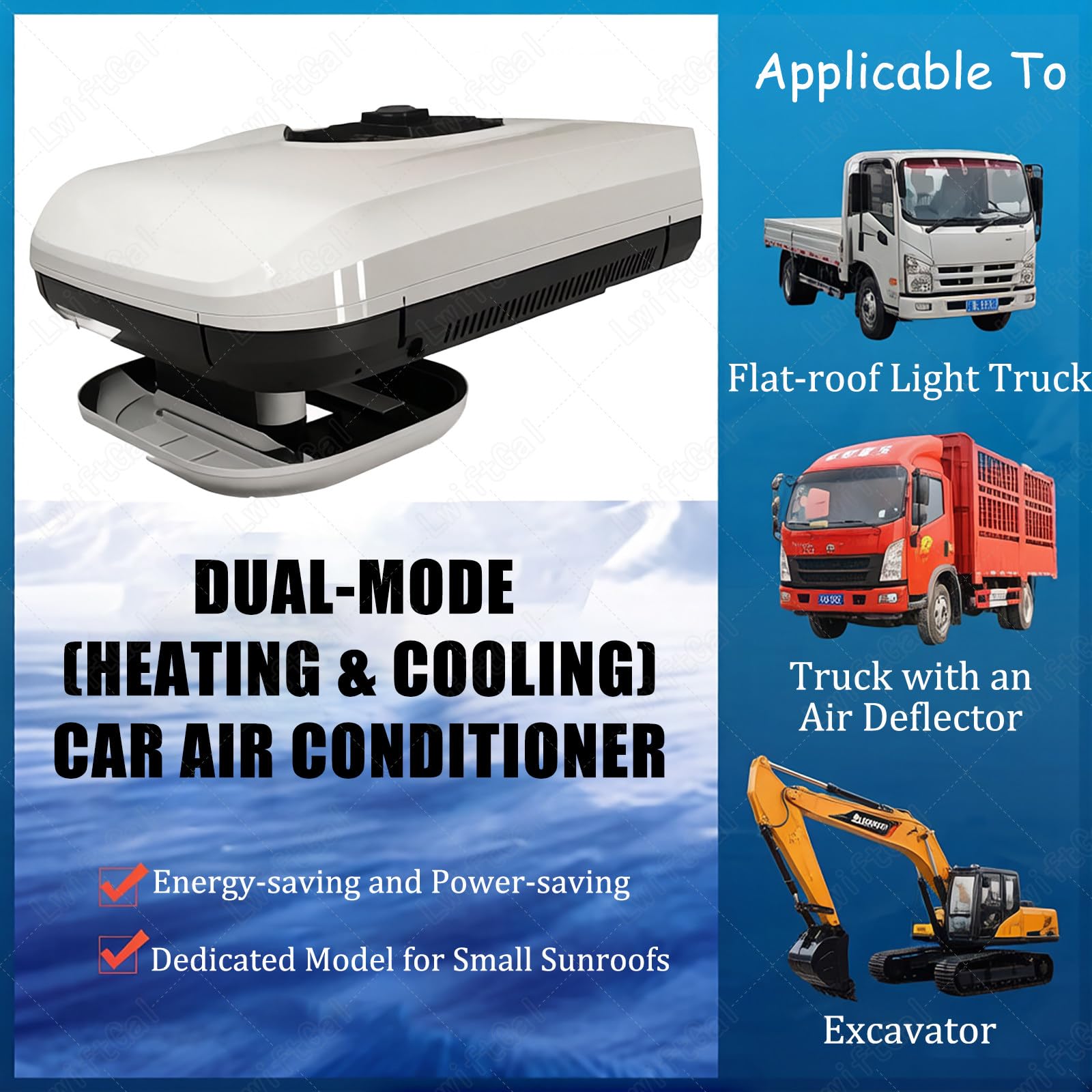 Condizionatore d'Aria da Tetto per Camper da 850W con Funzione di Raffreddamento/Raffreddamento+Riscaldamento,12V/24V. per Camper,Furgoni,Escavatori,Roulotte,Autobus 24V-Cooling