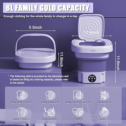 Miniatura 2 de Lavadora portátil, mini lavadora plegable, pequeña lavadora portátil para ropa de bebé, ropa interior o artículos pequeños, apartamento, dormitorio,