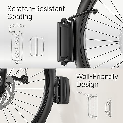 Vista 5 de 2 paquetes de ganchos para bicicletas para garaje, soporte de pared giratorio resistente, sostiene 77 libras, soporte ajustable para bicicletas