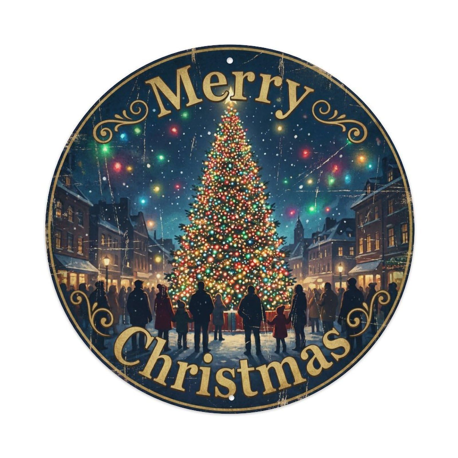Merry Christmas Tree Outdoor Lit Night Metal Tin Sign