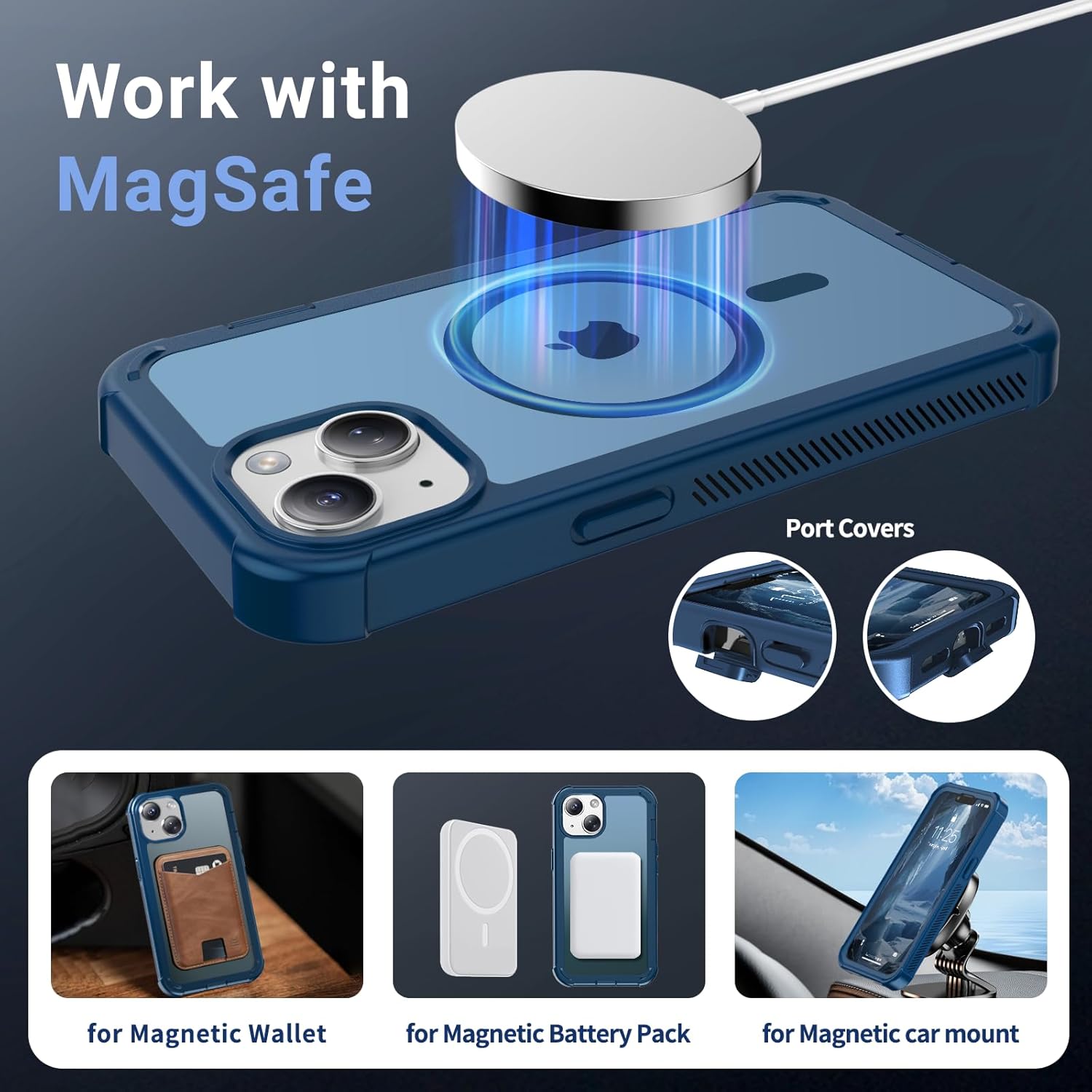 Magnetic for iPhone 14 Case, [Compatible with MagSafe][Military Grade Drop Protection][Heavy Duty Protection][Non-Slip][Shockproof] 2-Layer Durable Bumper Phone Case 6.1''-Deep Blue