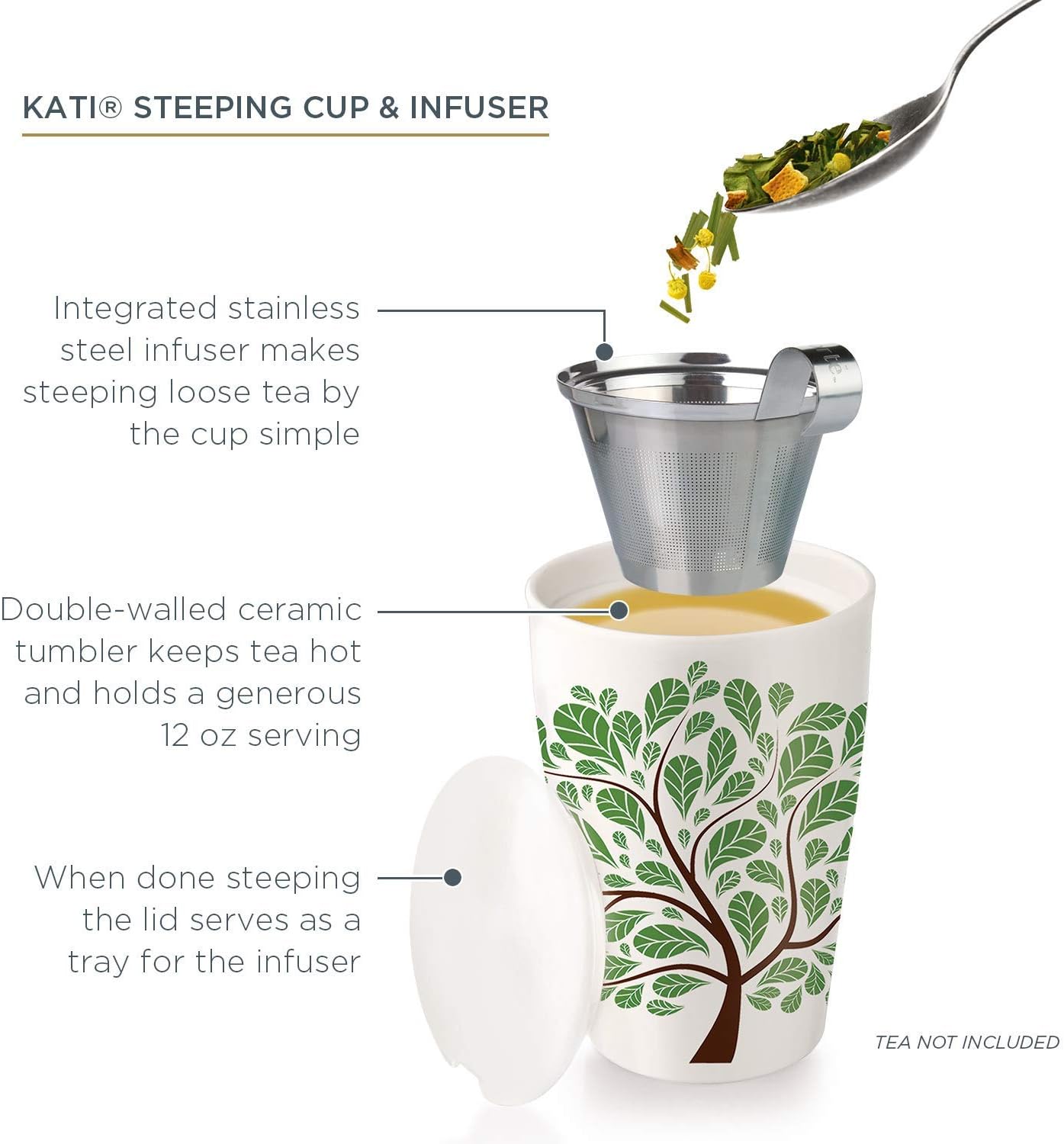 Tech Deals 🔥 Tea Forte Kati Cup Green Leaves, Ceramic Tea Infuser Cup with Infuser Basket and Lid for Steeping Loose Leaf Tea