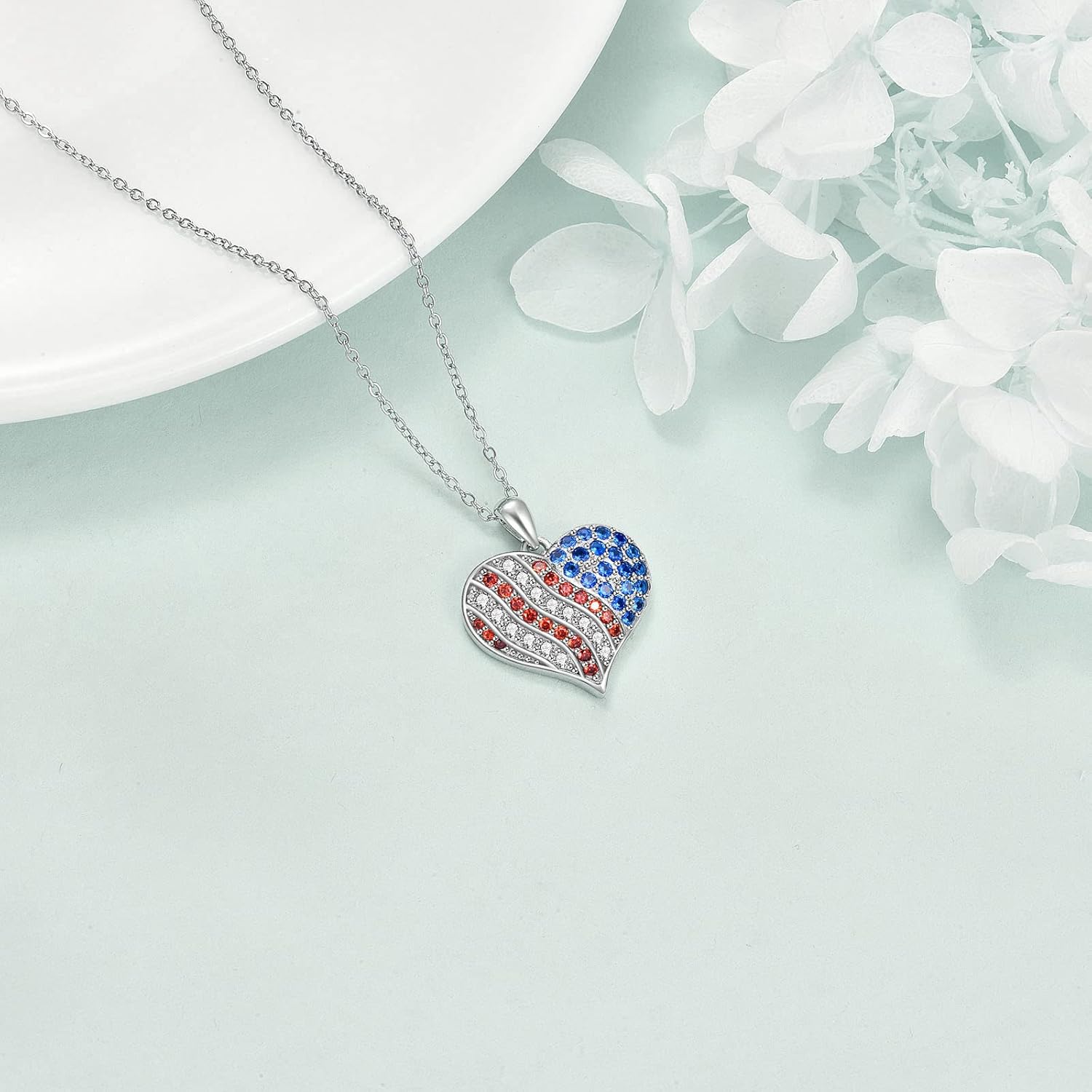 YFN American Flag Necklace 925 Sterling Silver American Flag Heart Pendant Independence Day Jewelry Gift for Women - Image 3
