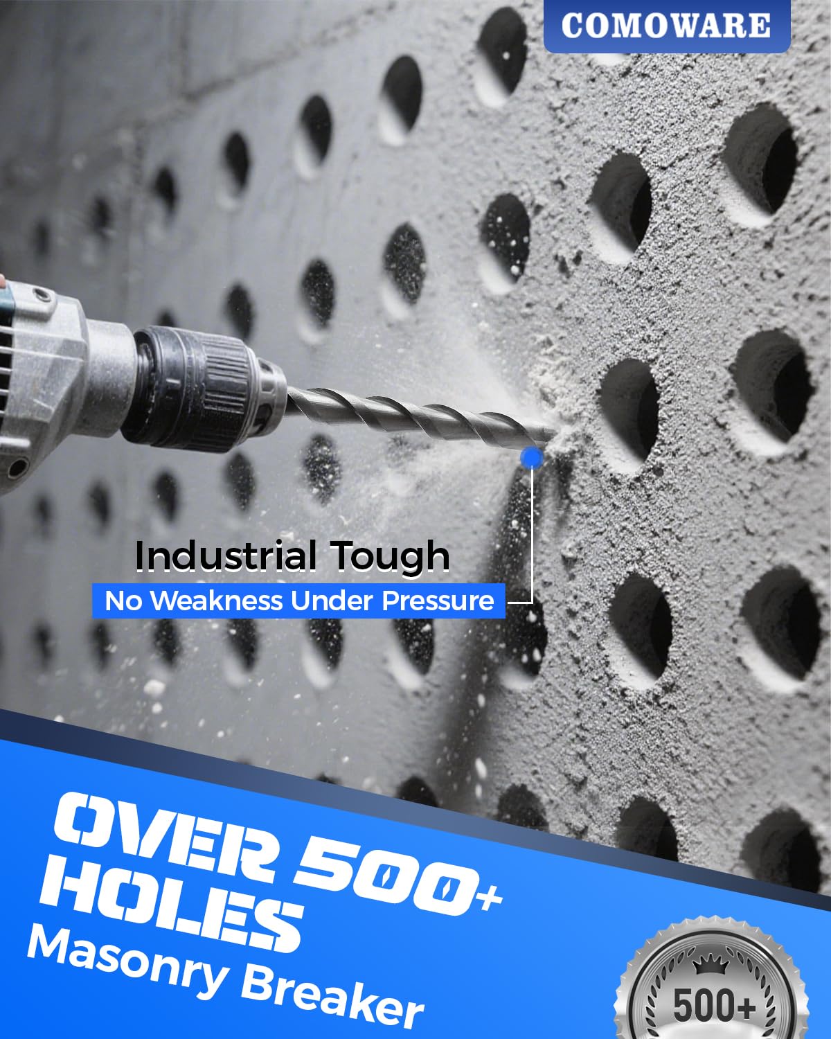 COMOWARE Rotary Hammer Drill Bits Set & Chisels- SDS Plus Concrete Masonry Hole Tool 17pcs with Storage Case