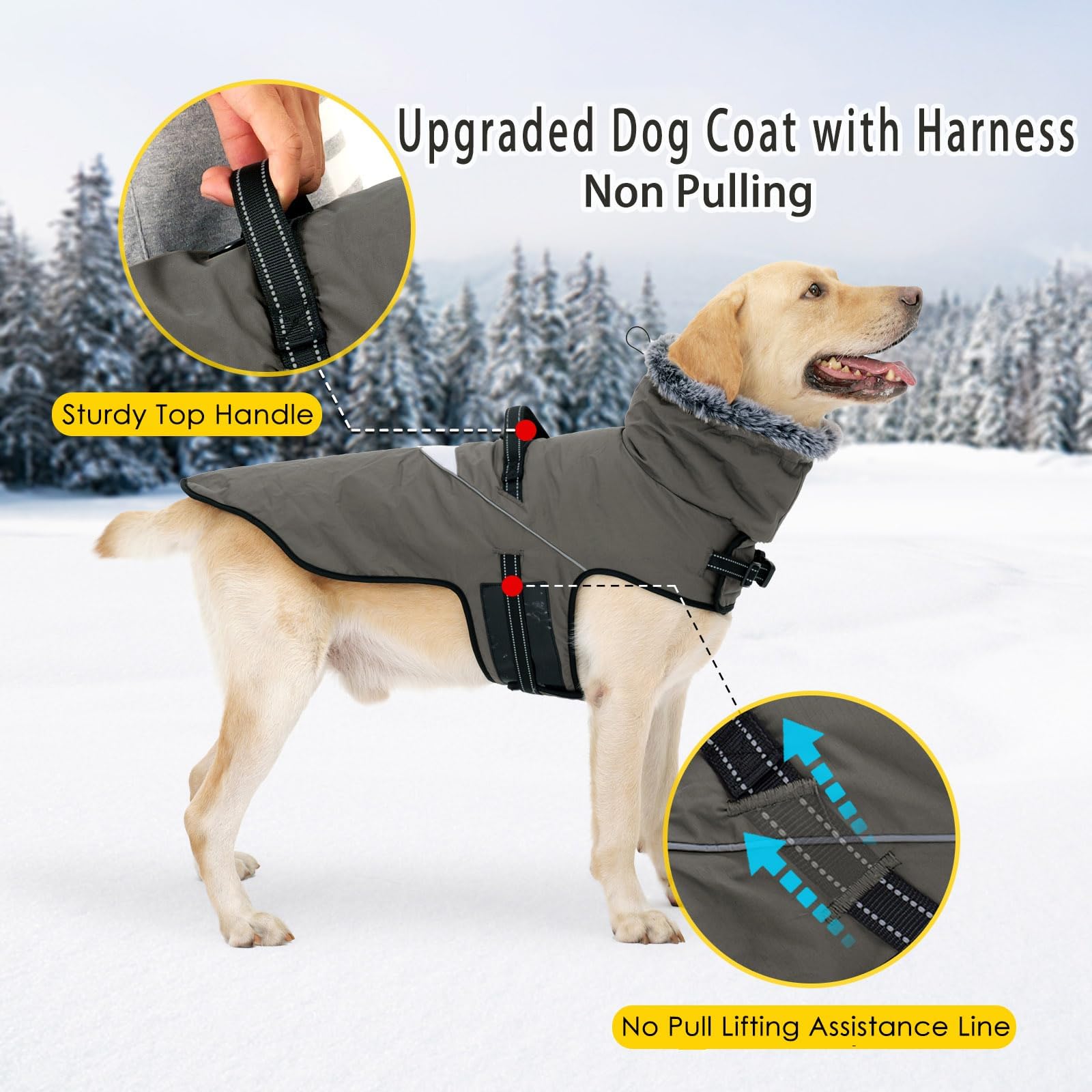 LIANZIMAU Manteau pour Chien imperméable avec Harnais, Manteau d'hiver pour Chien, Manteau Chaud avec réflecteurs pour Chien de Petite, Moyenne et Grande Taille, Manteau pour Temps Froid