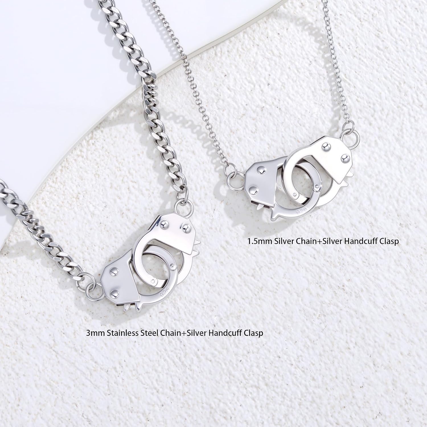925 Sterling Silver Handcuff Choker Necklace - 2 Styles (Sterling Silver/Stainless Steel Chain) - Hypoallergenic Minimalist Jewelry for Women & Men, Punk Biker Fashion