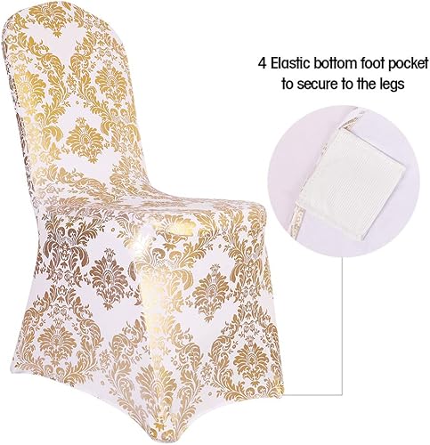 Miniatura 4 de Desirable Life Juego de 6 fundas para sillas de comedor, con estampado de flores doradas, extraíbles, lavables, de elastano, elásticas, decorativas,