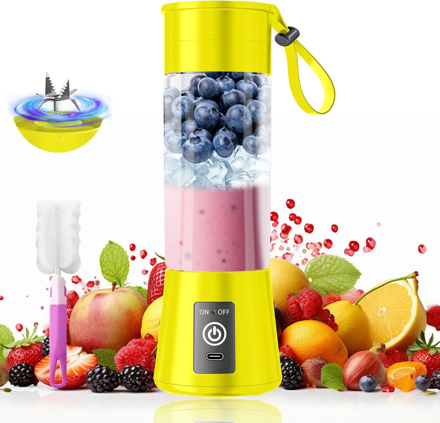 2025 Newly Upgraded Portable Smoothie Blender - Cordless Personal Blender Type-C Rechargeable, 13Oz Traveling Juice Cup BAP Free, 20,000Rpm Speed Powerful Blending, Freshly Squeezed in Sports/Office