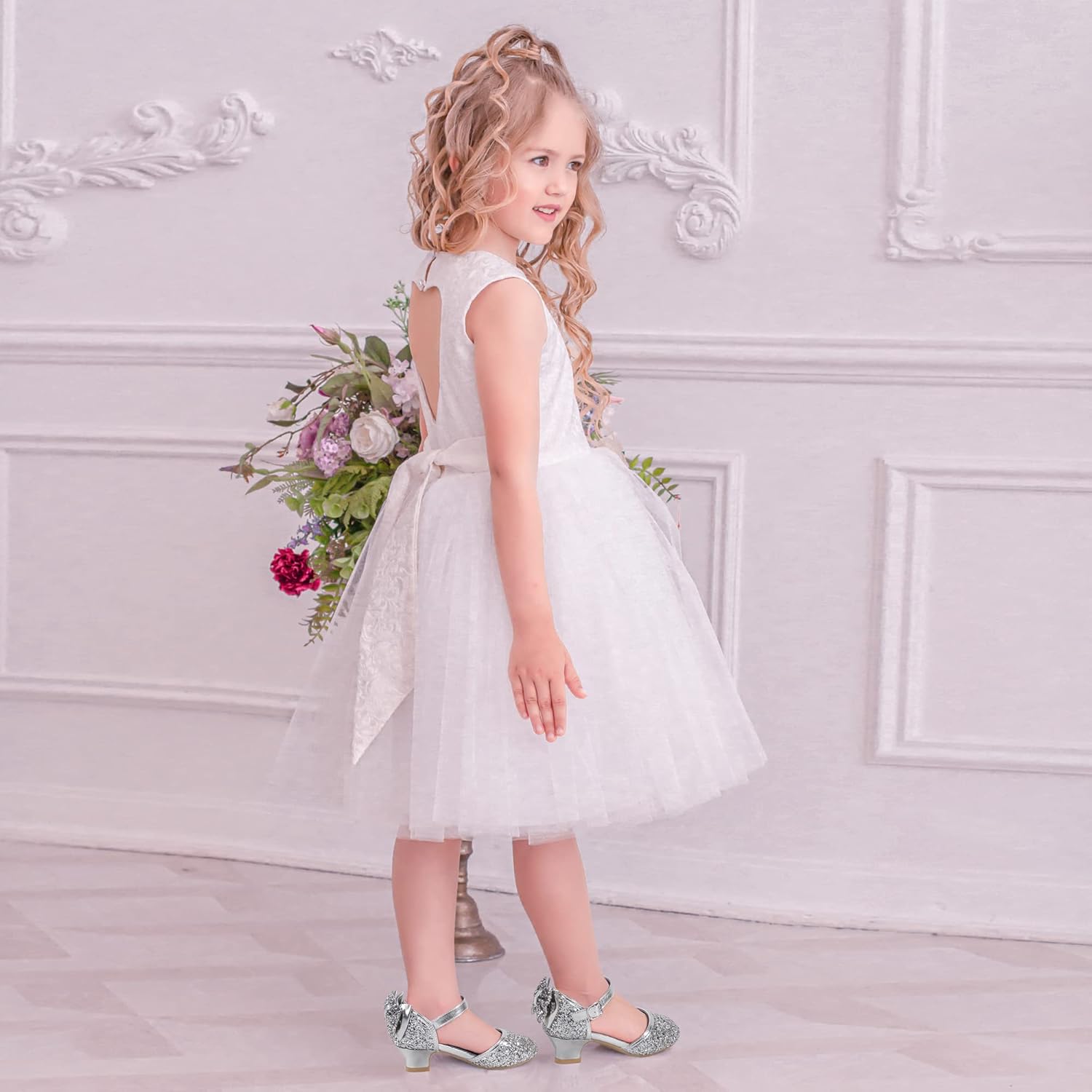 PANDANINJIA Wendy Girls Heels Dress Shoes Flower Girl Mary Jane Sandals Wedding Party Princess Shoes for Toddler Little Kid Big Kid - Image 3