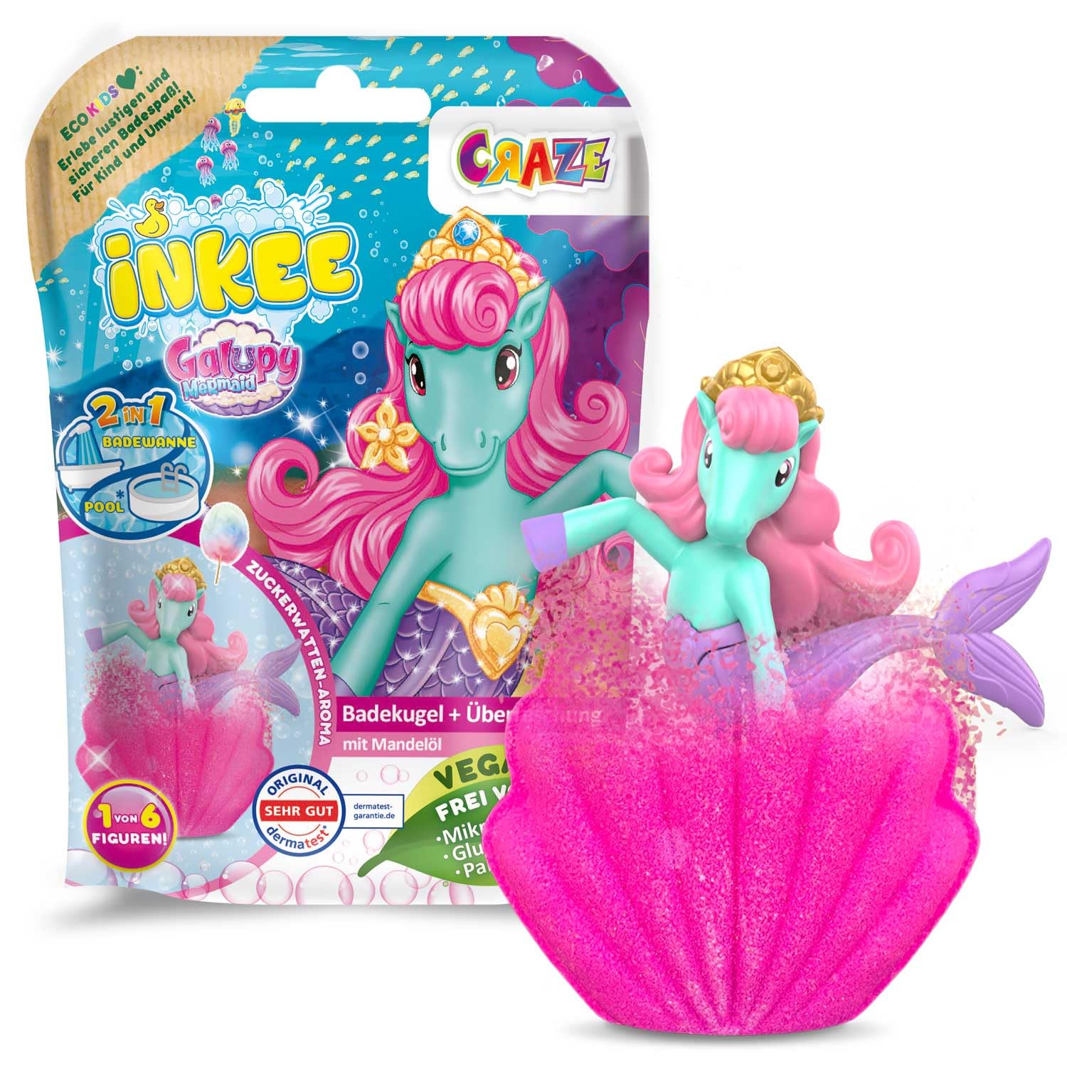 INKEE Surprise Bath Bomb Galupy Mermaid Espositore 8 Bombe da Bagno