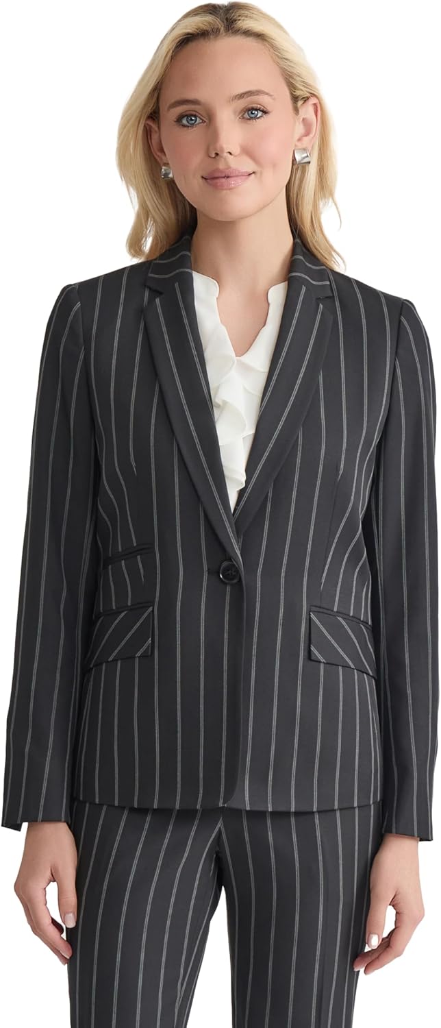 Kasper Womens Pinstripe One Button Blazer
