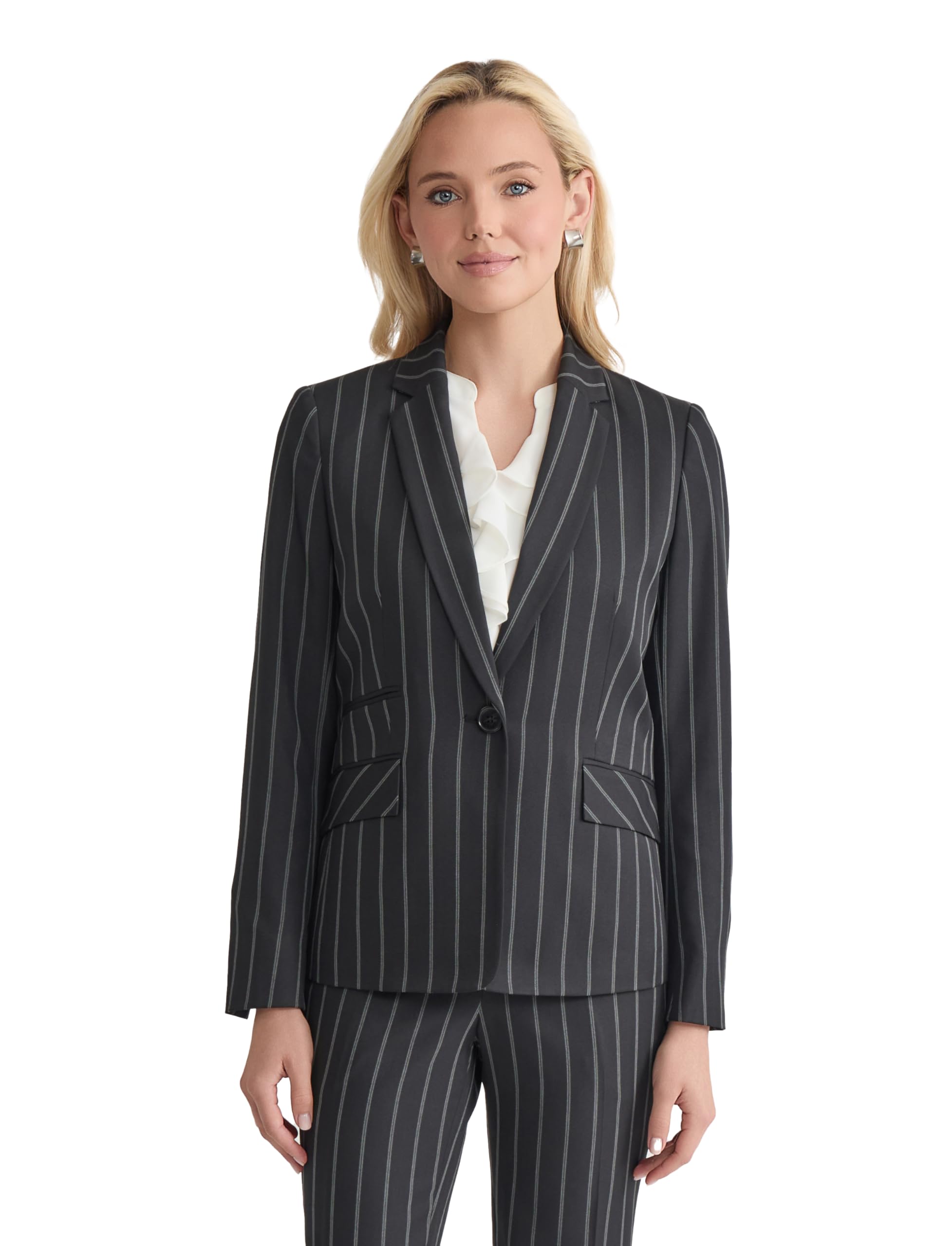 Kasper Womens Pinstripe One Button Blazer