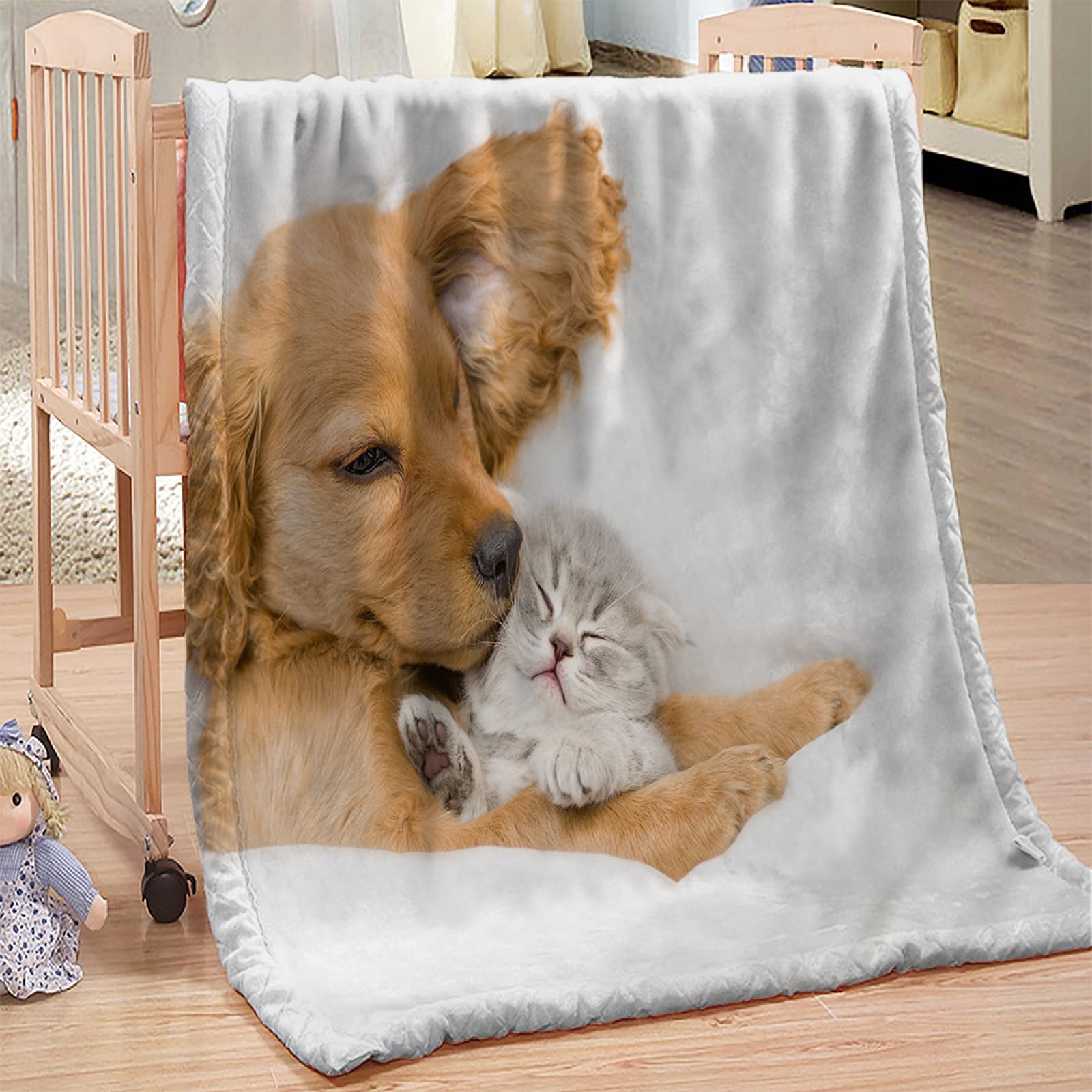 Couverture Polaire 180x200 cm Golden Retriever, Plaid Polaire Golden Retriever Flanelle 2 Personnes, 3D Imprimée Couvertures et Plaids Doux et Chaud for Canape Lit