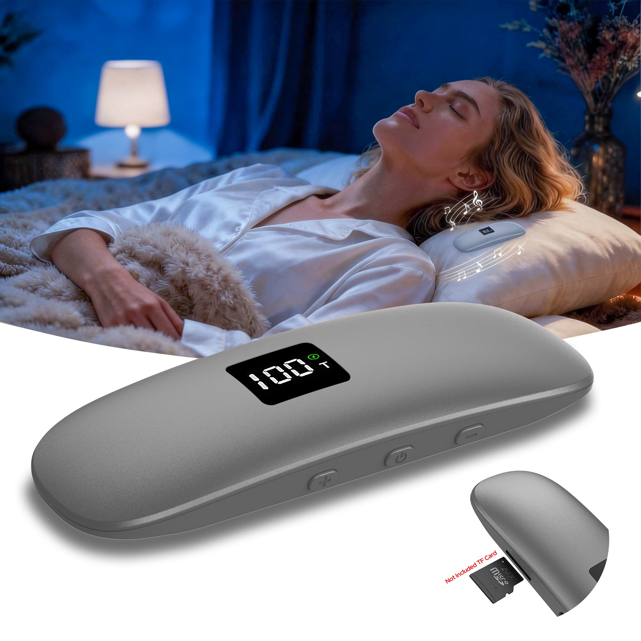 ByteWave Bone Conduction Under Pillow Speaker for Sleeping, Ultra-Thin Wireless Bluetooth 5.3 Bedside Sleep Aid, Mini Sound Box with TF Card &
