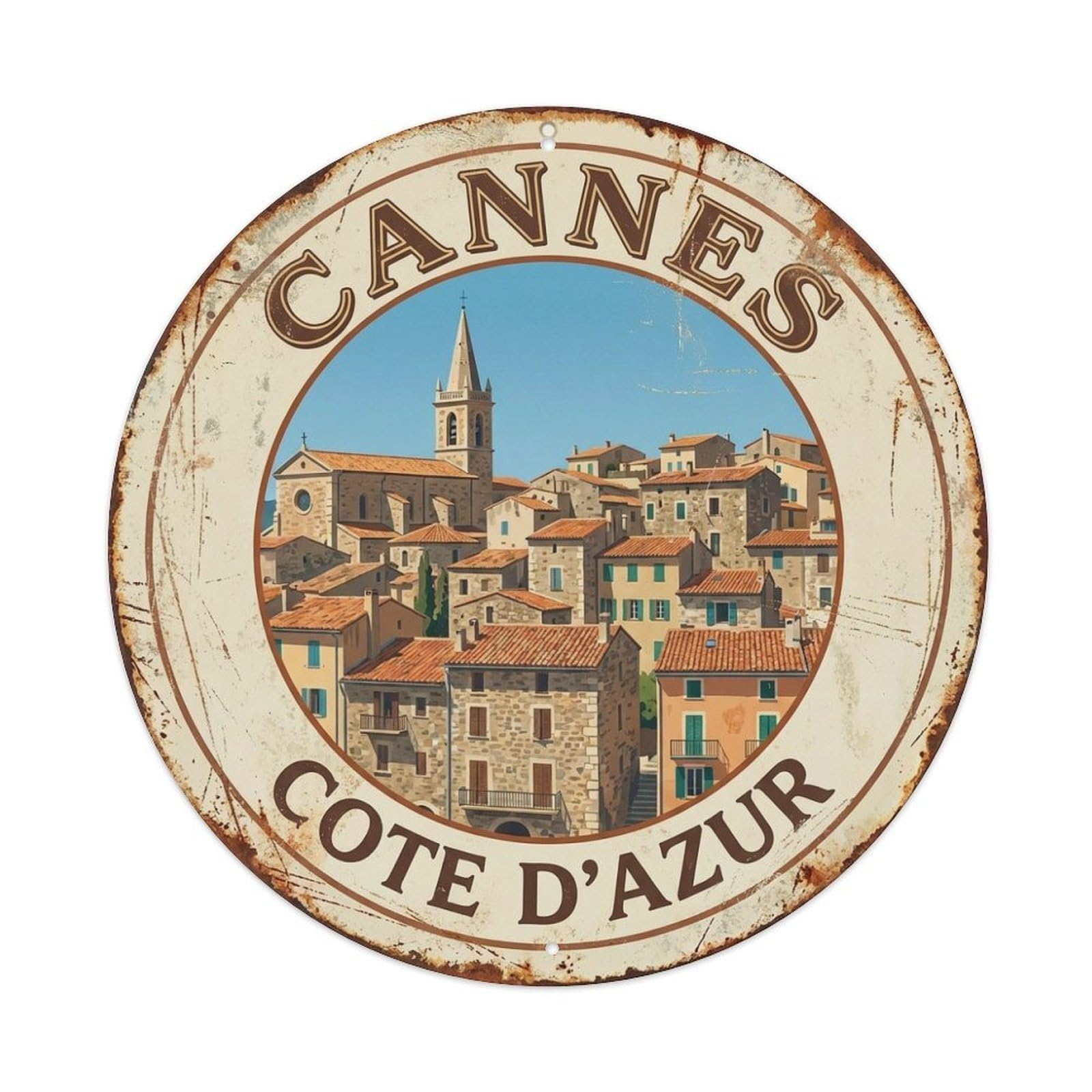 Old Town View of Cannes Heritage Travel Vintage Metal Tin Sign