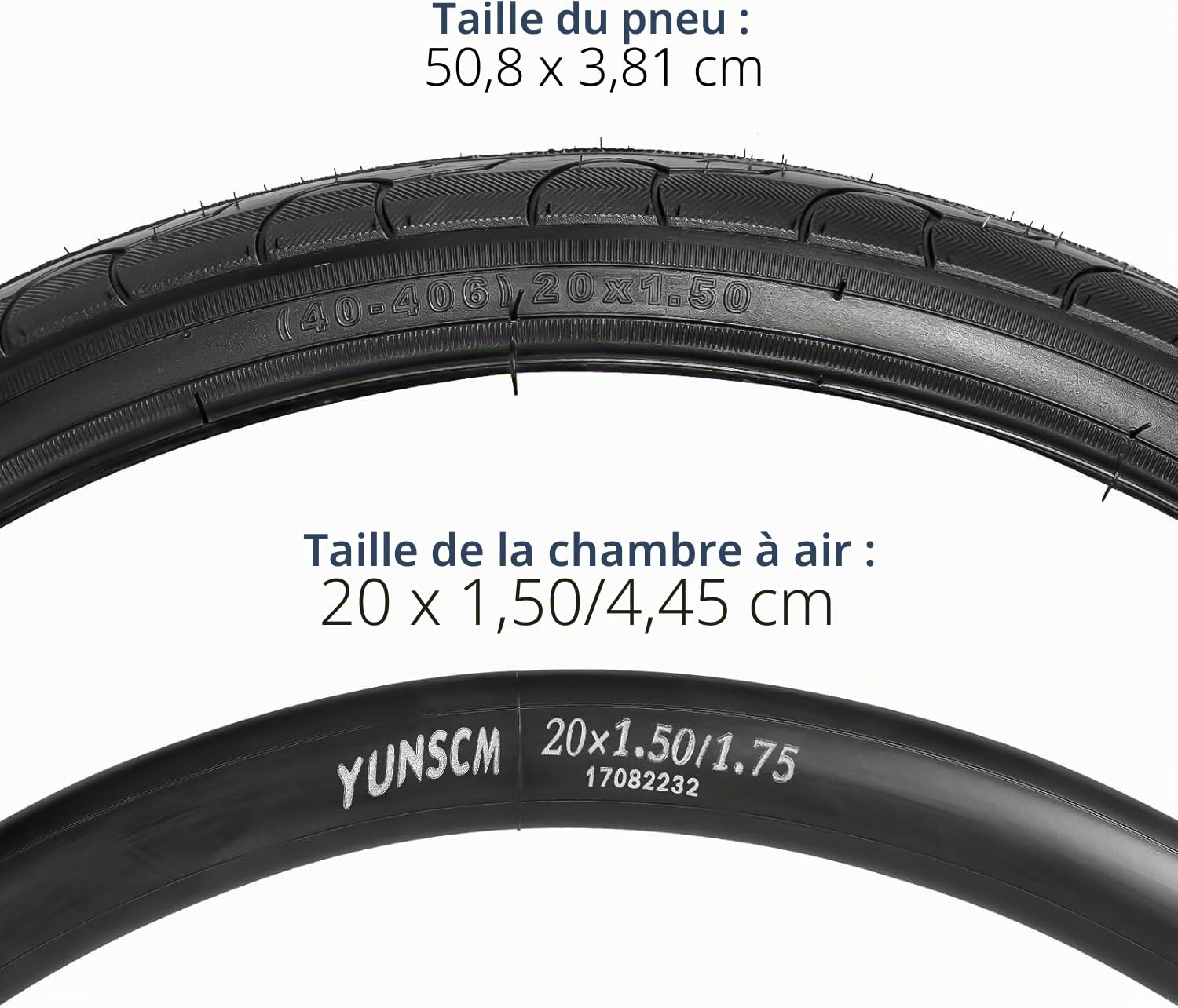 YunSCM 2PCS Pliable 20 Pouces Pneus 20x1.50 ETRTO 40-406 Plus 2PCS 20 Pouces Chambres à air AV32mm Compatible 38-406 20x1.50 Pneus de vélo et Chambres à air