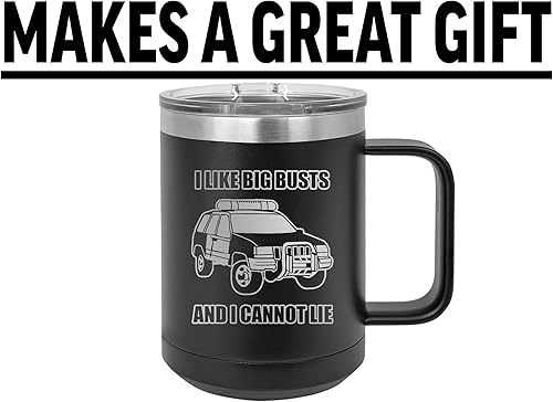 Miniatura 4 de Rogue River Tactical Divertida taza de café negra de acero inoxidable resistente con tapa con texto en inglés "I Like Big Busts And I Can Not Lie