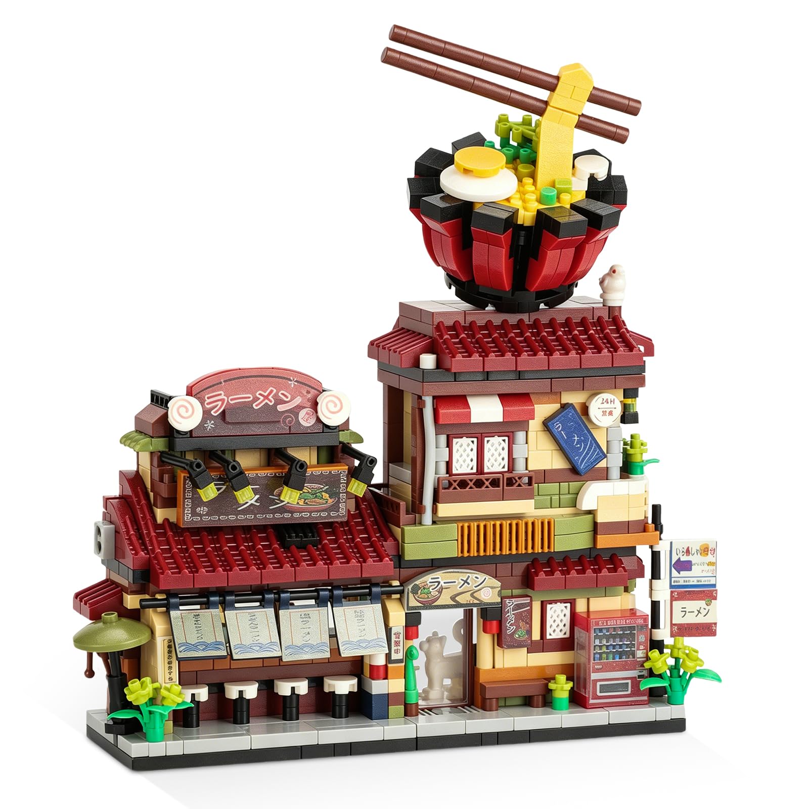 PNNP Street View Store Mini Building Blocks,1120pcs Noodle Restaurant Building Kit, Japanese Ideas Construction Bricks Model Toy Gifts for Adults Collectors (Not Compatible with Popular Brands)