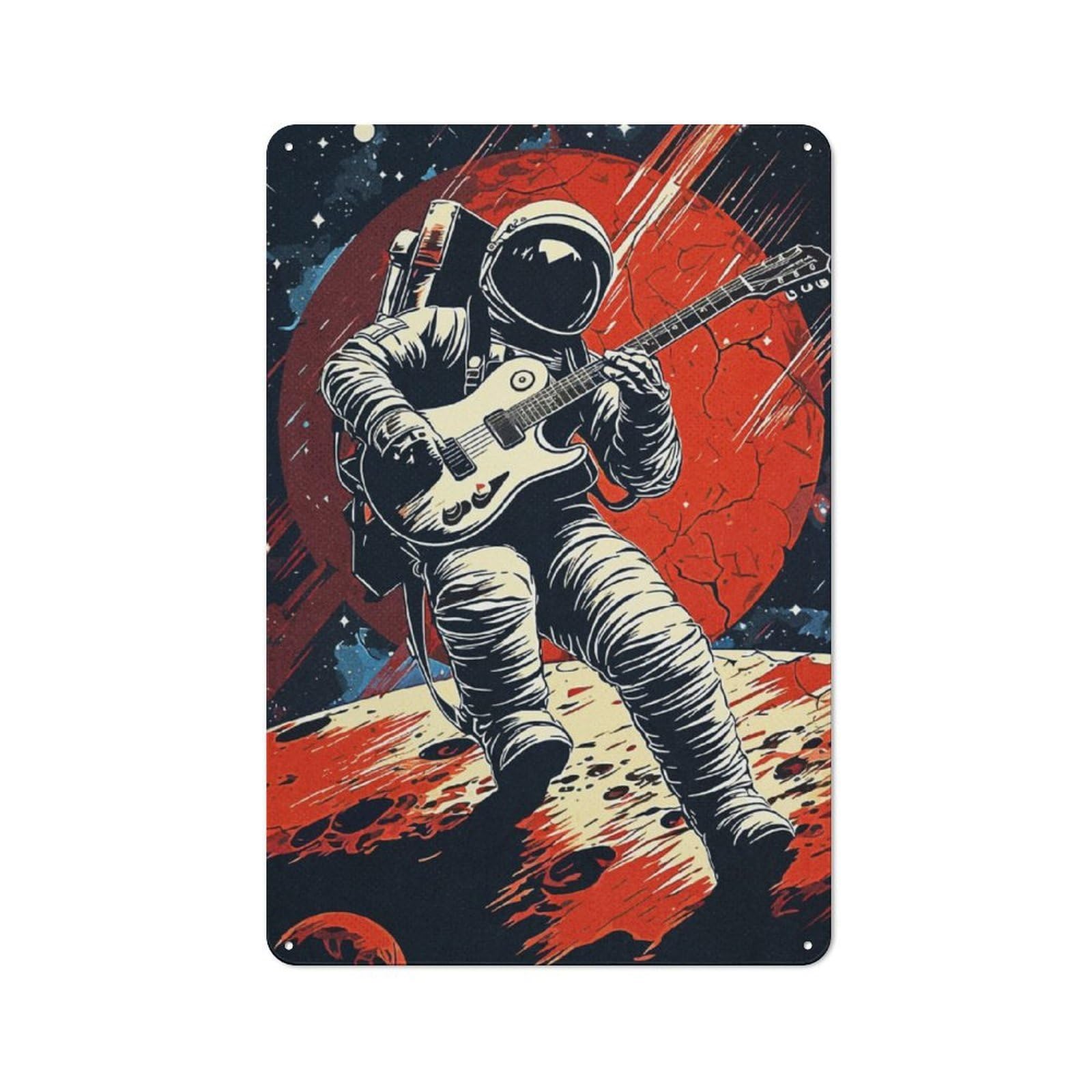 Junmoney Universe Guitarist Rustic Metal Wall Sign 30X20cm For Hobby Room Or Studio, For Vintage Wall Decor Fans, For Themed Room Decoration
