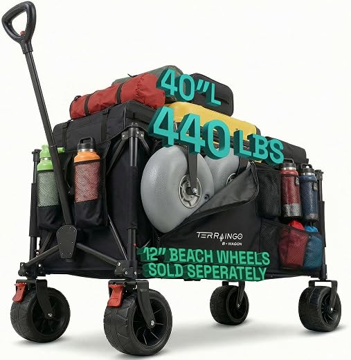 TerrainGO Collapsible Folding Beach Wagon | 260L Heavy Duty Utility Garden Cart with All Terrain Wheels for Sand | Outdoor...