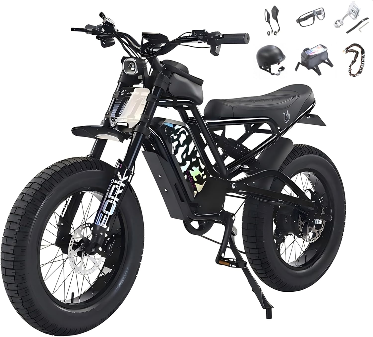 AKEZ 1500W Electric Bike,Peak 3000W 35MPH All Terrain Dirt Ebike for Adults,20 * 4.5'' Fat Tire Commuter Ebike,60+ Miles Range,48V18A Removable Battery,7Speed,Hydraulic Brake (Black pro)