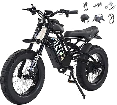 AKEZ 1500W Electric Bike,Peak 3000W 28MPH Electric Dirt Bike for Adults,52V/48V 18AH/23AH Battery Electric Mountain Bike,20 Fat Tire Commuter Ebike,7Speed,Hydraulic Brak