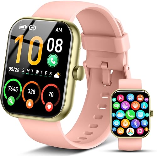 Smart Watch for Men Women, 1.96" HD Fitness Tracker Running Watch (Answer/Make Call), IP68 Waterproof,Pedometer, Sleep/Step/Activity/Heart Rate Monitor,110+ Sport Mode Smartwatch for iOS Android,Pink