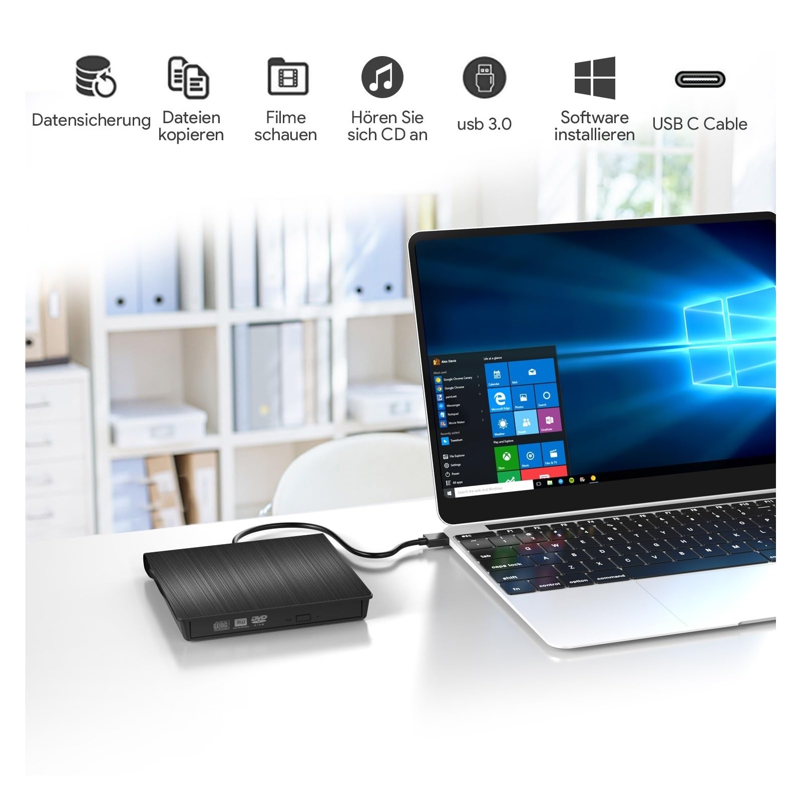Nagrywarka DVD USB3.0, Zewnętrzna Nagrywarka Do Telefonów Komórkowych, Zewnętrzny Napęd Optyczny, Napęd Zewnętrzny Typu C łAtwy W UżYciu