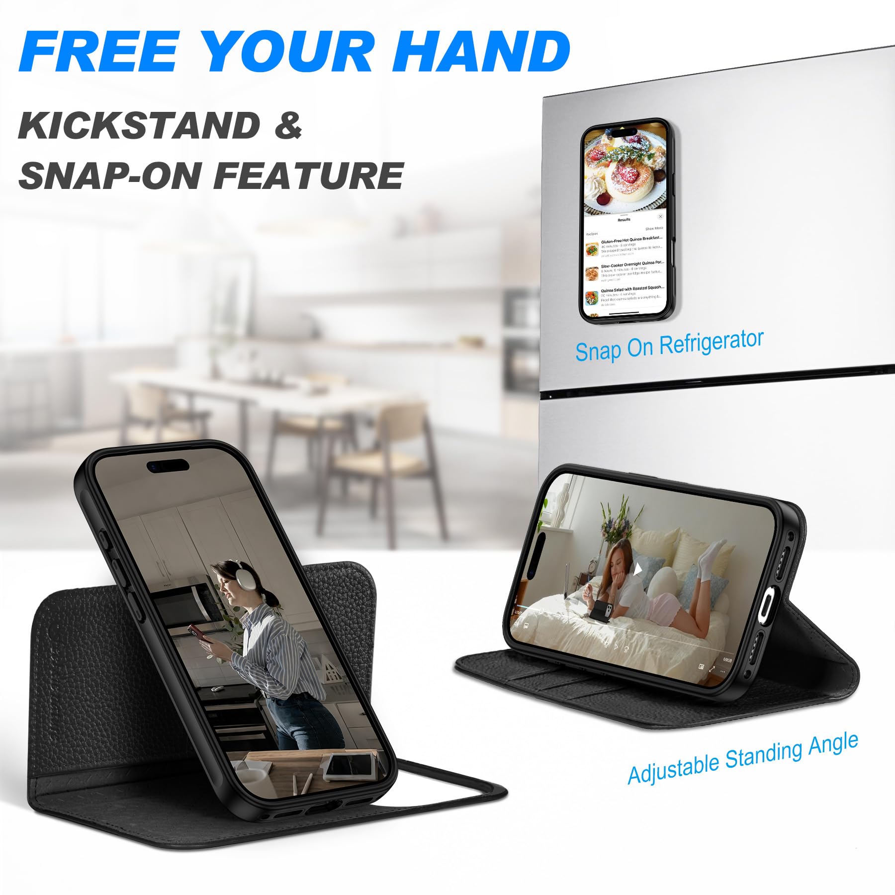 SHIELDON Funda Cuero Genuino para iPhone 17 Pro 6,3 Pulgadas 5G 2025, Funda 2 en 1 Estuche Magnético con Tarjetero [Bloqueo RFID][Función Stand] Capa, Litchi Grano Negro