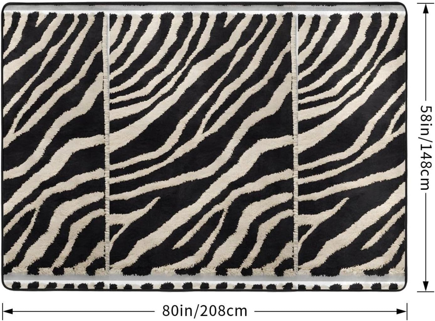 Flannel Non-Slip (Zebra Animal) Rug Pad 80×50in Soft Washable Protective for Hardwood Floors Bedroom Bathroom Living Room