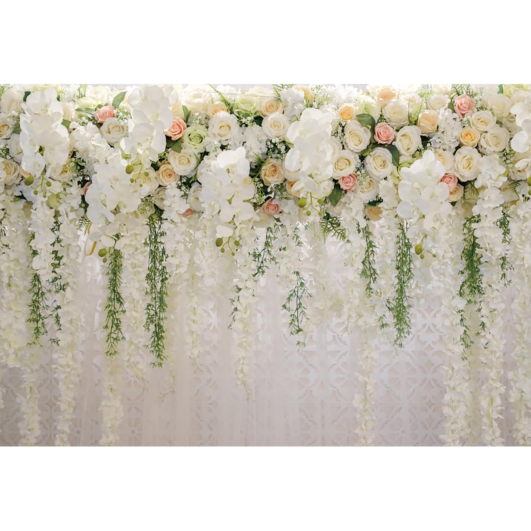 20x10ft Wedding Backdrop White Curtain Floral Wedding Ceremony Photography Background Bridal Shower Party Decor Lover Engagement Proposal Prom Banner