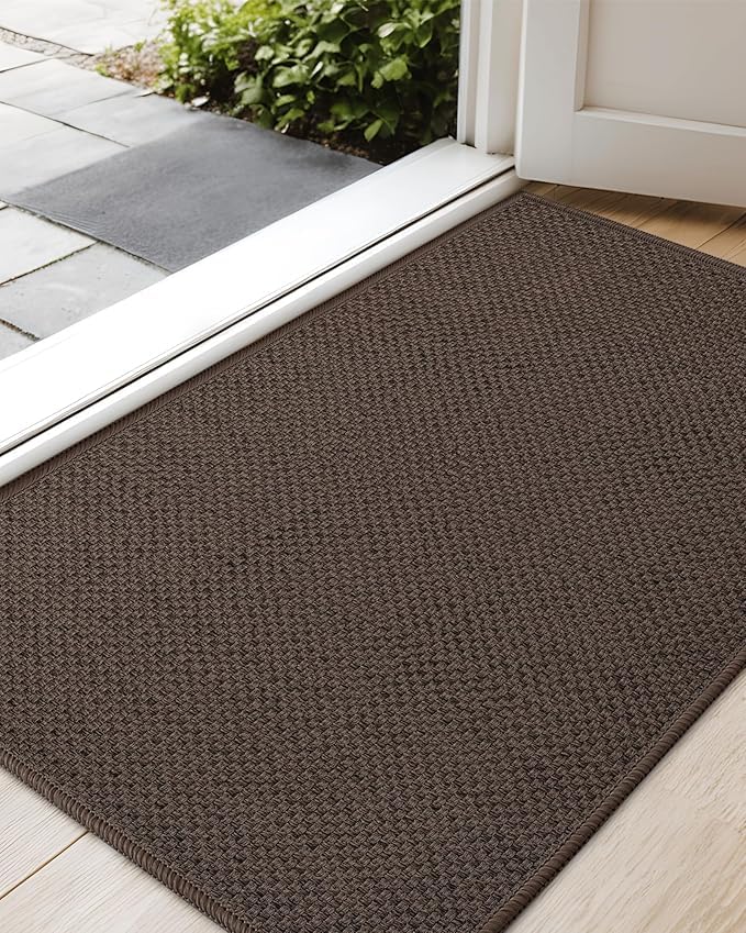 COLOR&GEOMETRY Thin Door Mats Indoor 80x120cm, Non Slip Front Door Mat Inside (Rolled-up NO Creases), Low Profile Inside Doormat, Easy to Clean Doormat, Floor Mat For Entryway, Patio, Brown